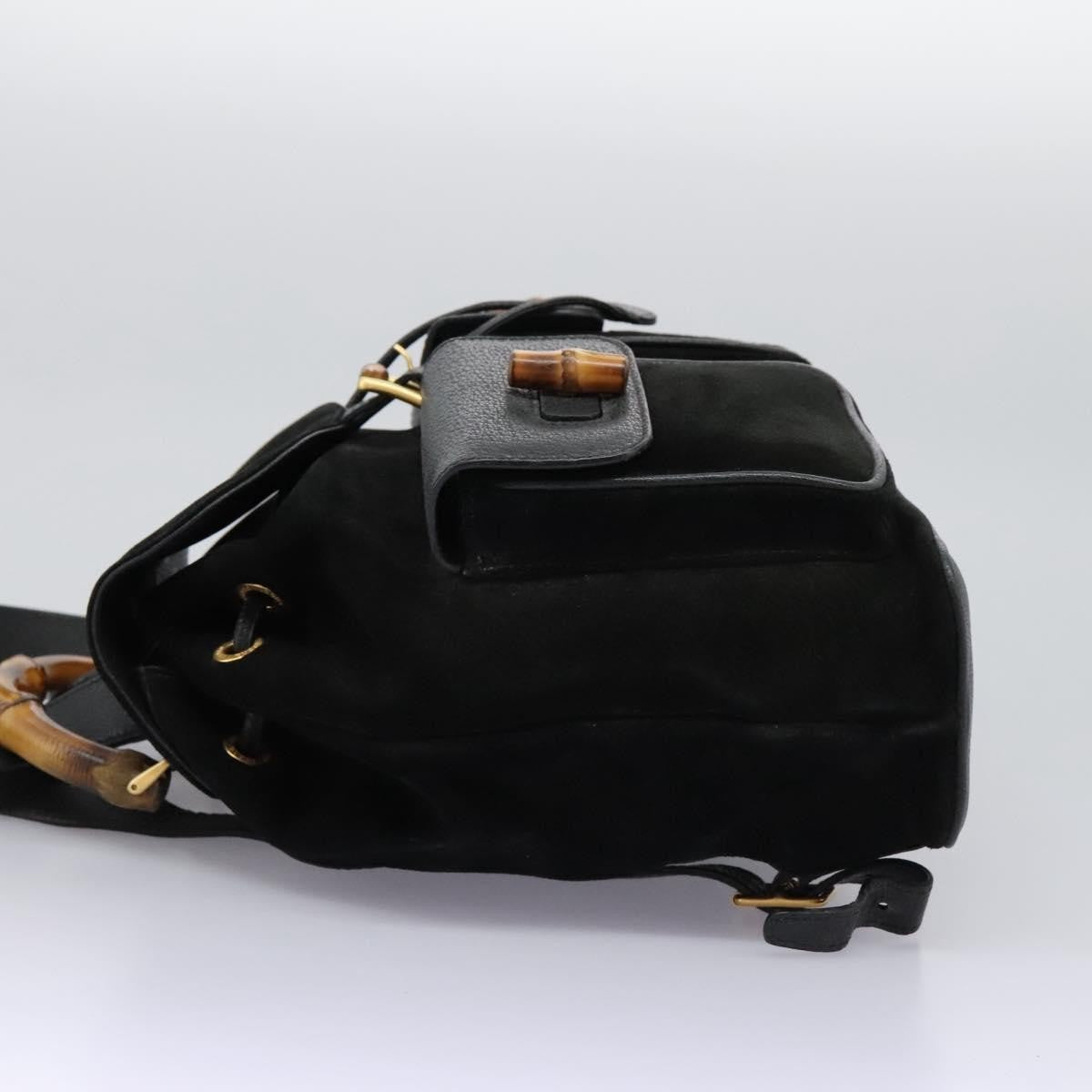 Gucci Vintage Bamboo Backpack Suede, BLACK, SUEDE, Backpack