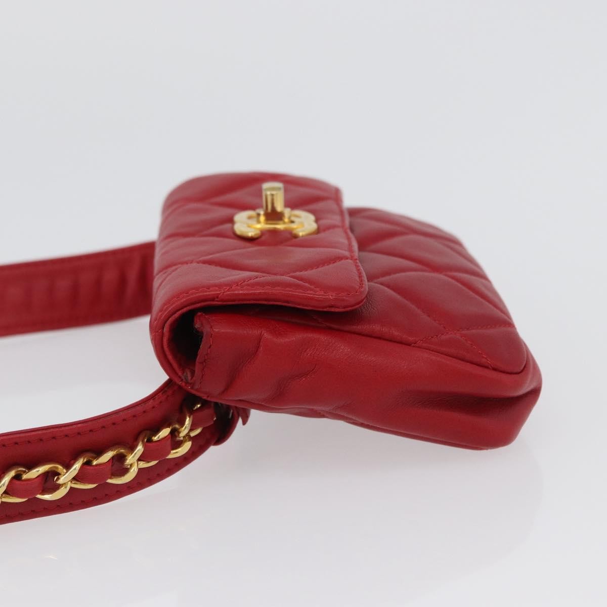 Chanel Vintage CC Flap Waist Bag Quilted Lambskin, Red, Leather, Clutch