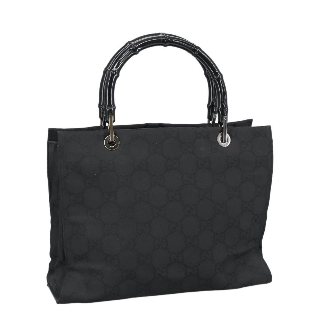 Gucci Vintage Bamboo Handle Tote GG Nylon, Black, Nylon, Tote Bag
