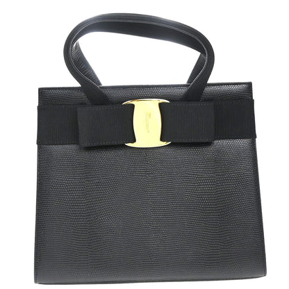 Salvatore Ferragamo Convertible Vara Bow Tote Lizard Embossed Leather, Black, Leather, Handbag