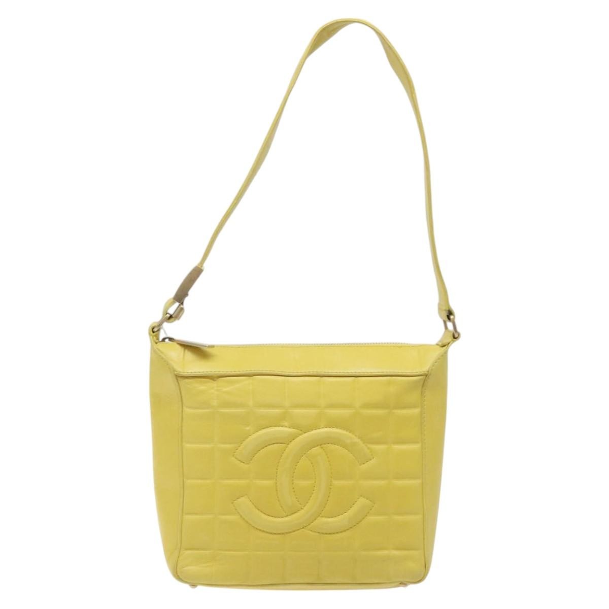Chanel Chocolate Bar CC Shoulder Bag Quilted Leather, YELLOW, LEATHER, Shoulder bag