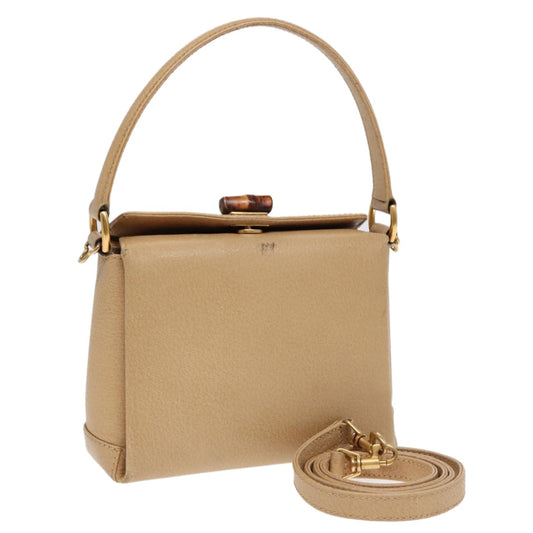 Gucci Vintage Convertible Bamboo Box Crossbody Bag Leather, Beige, Leather, Handbag