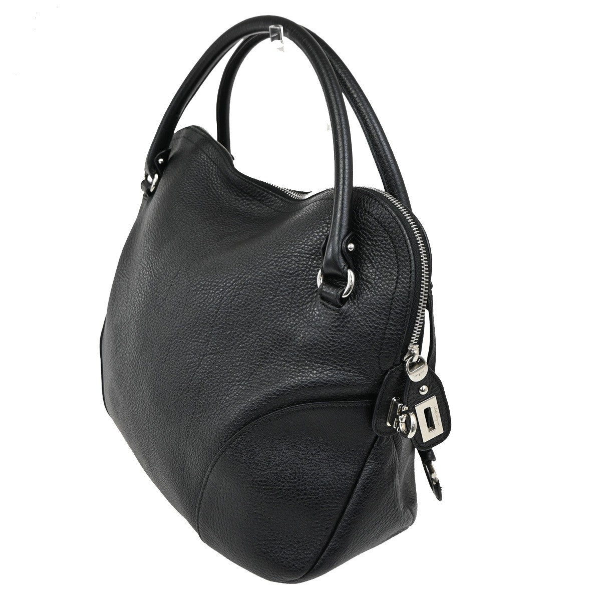 Salvatore Ferragamo Gancini handbag Leather, BLACK, LEATHER, Handbag
