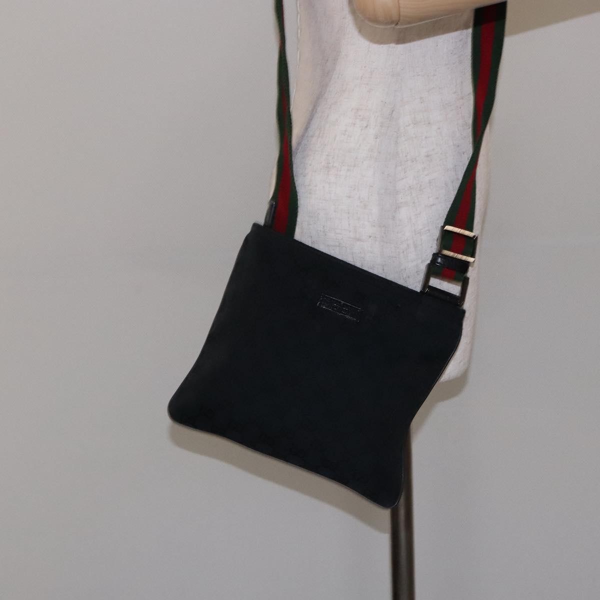 Gucci Web Strap Zip Messenger Bag GG Canvas, BLACK, CANVAS, Shoulder bag