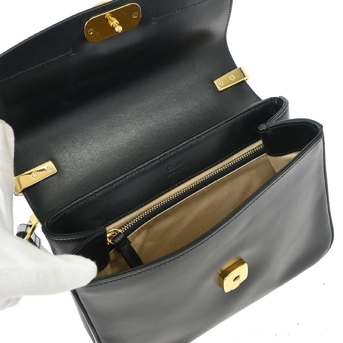Chloe C Double Carry Bag Leather, BLACK, LEATHER, Shoulder bag