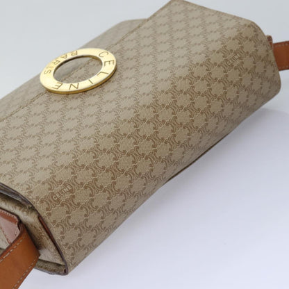 Celine Vintage Macadam Circle Logo Shoulder Bag Canvas and Leather, Beige, Canvas, Shoulder Bag