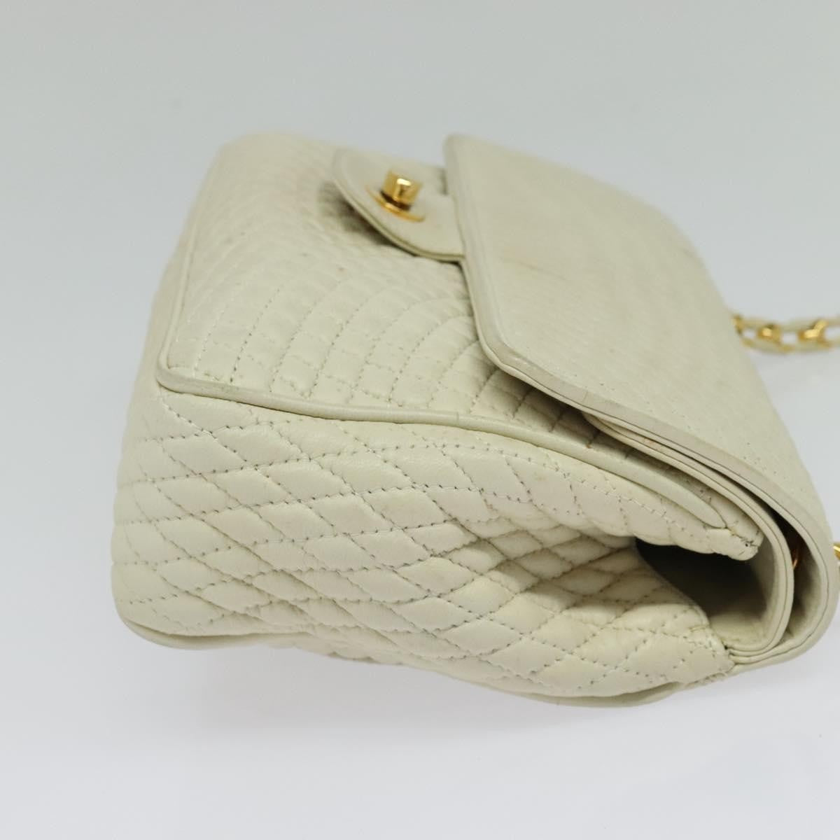 Bally Vintage Chain Shoulder Bag Quilted Leather, White, Leather, Shoulder Bag