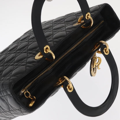 Christian Dior Vintage Lady Dior Bag Cannage Quilt Lambskin, BLACK, LEATHER, Tote bag