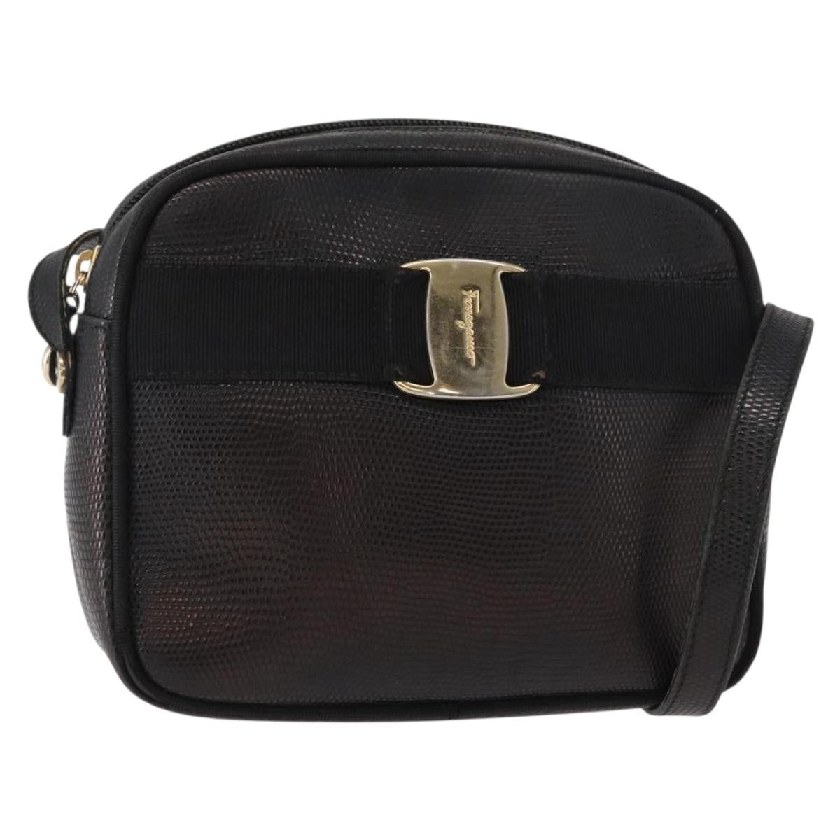 Salvatore Ferragamo Vala Shoulder Bag Leather, BLACK, LEATHER, Shoulder bag