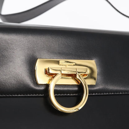 Salvatore Ferragamo Gancini Shoulder Bag Leather, BLACK, LEATHER, Shoulder bag