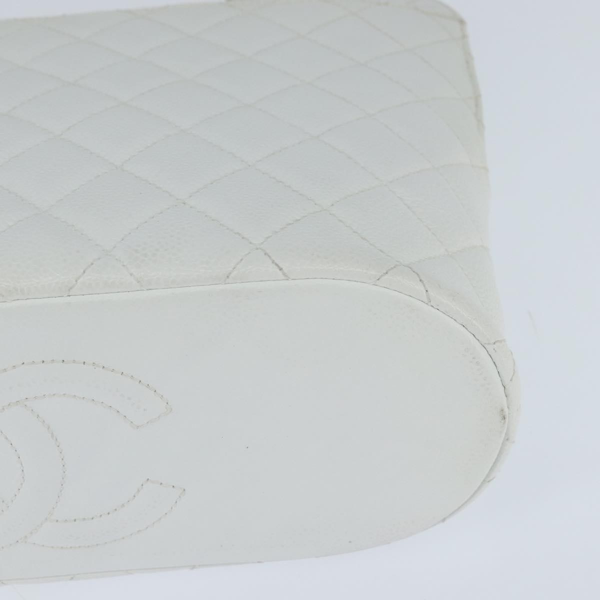 Chanel Vintage CC Zip Around Bowler Bag Quilted Caviar, WHITE, LEATHER, Tote bag