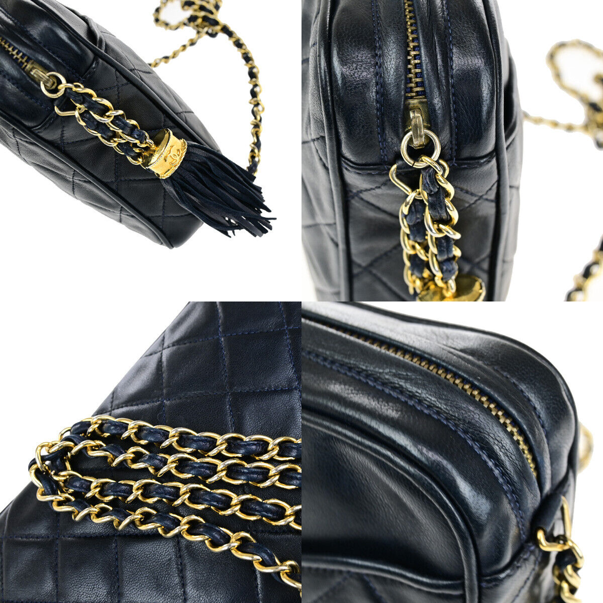 Chanel Vintage Camera Tassel Bag Quilted Leather, NAVY, LEATHER, Shoulder bag