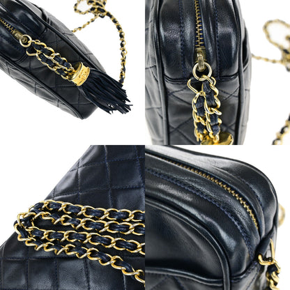 Chanel Vintage Camera Tassel Bag Quilted Leather, NAVY, LEATHER, Shoulder bag