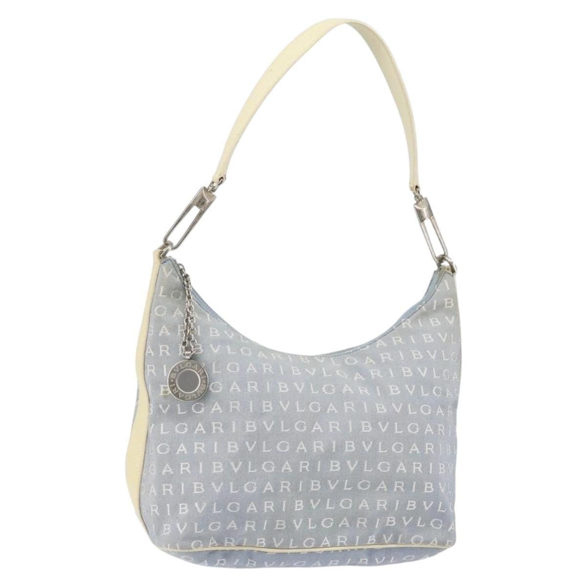 Bvlgari Logomania Shoulder Bag Canvas with Leather, BLUE, CANVAS, Shoulder bag