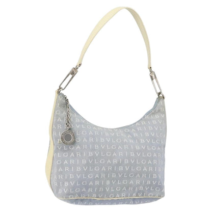 Bvlgari Logomania Shoulder Bag Canvas with Leather, BLUE, CANVAS, Shoulder bag