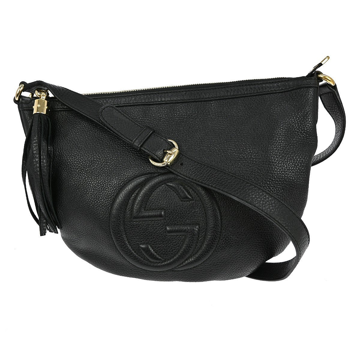 Gucci Soho Messenger Bag Leather, BLACK, LEATHER, Shoulder bag
