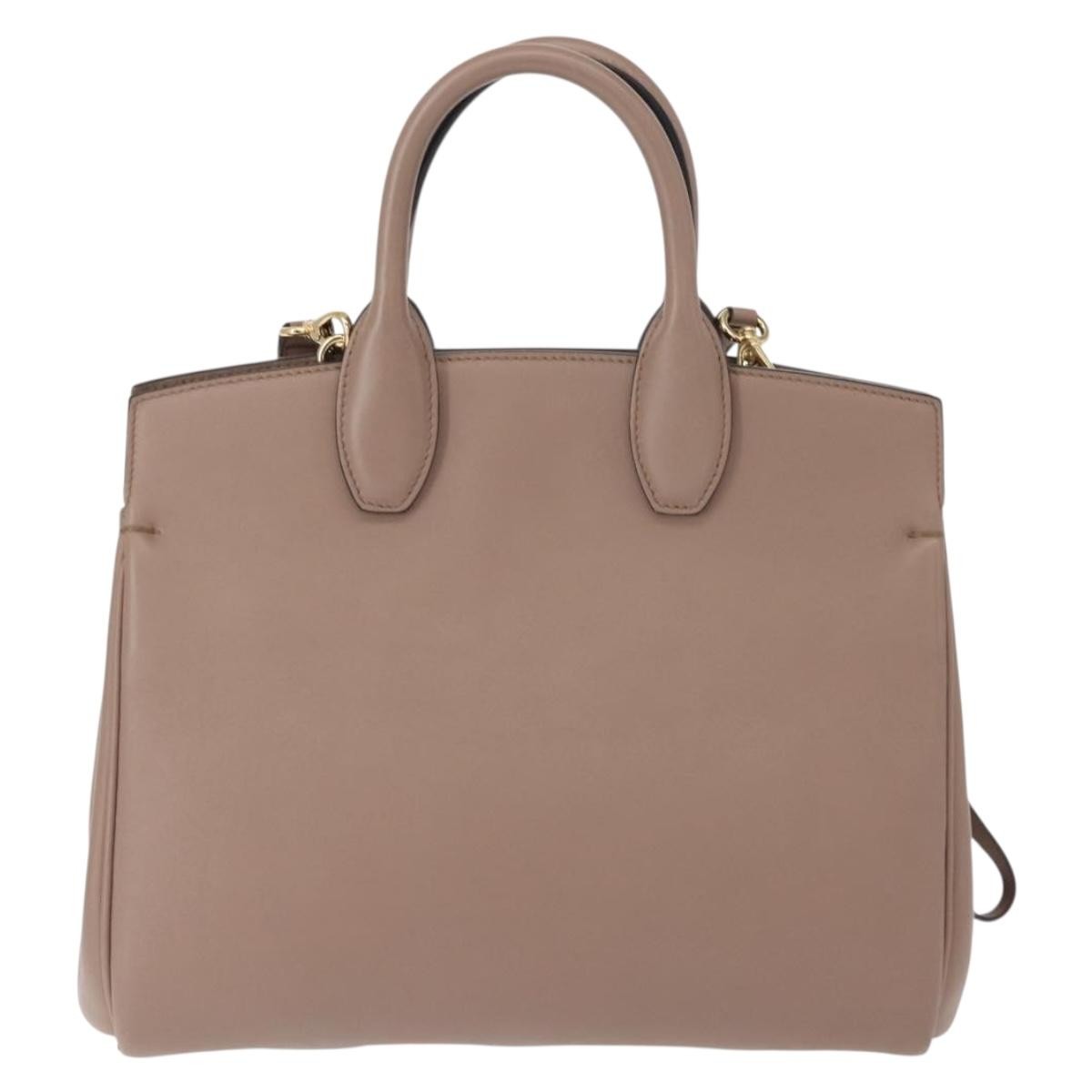 Salvatore Ferragamo Studio Satchel Leather, BEIGE, LEATHER, Handbag