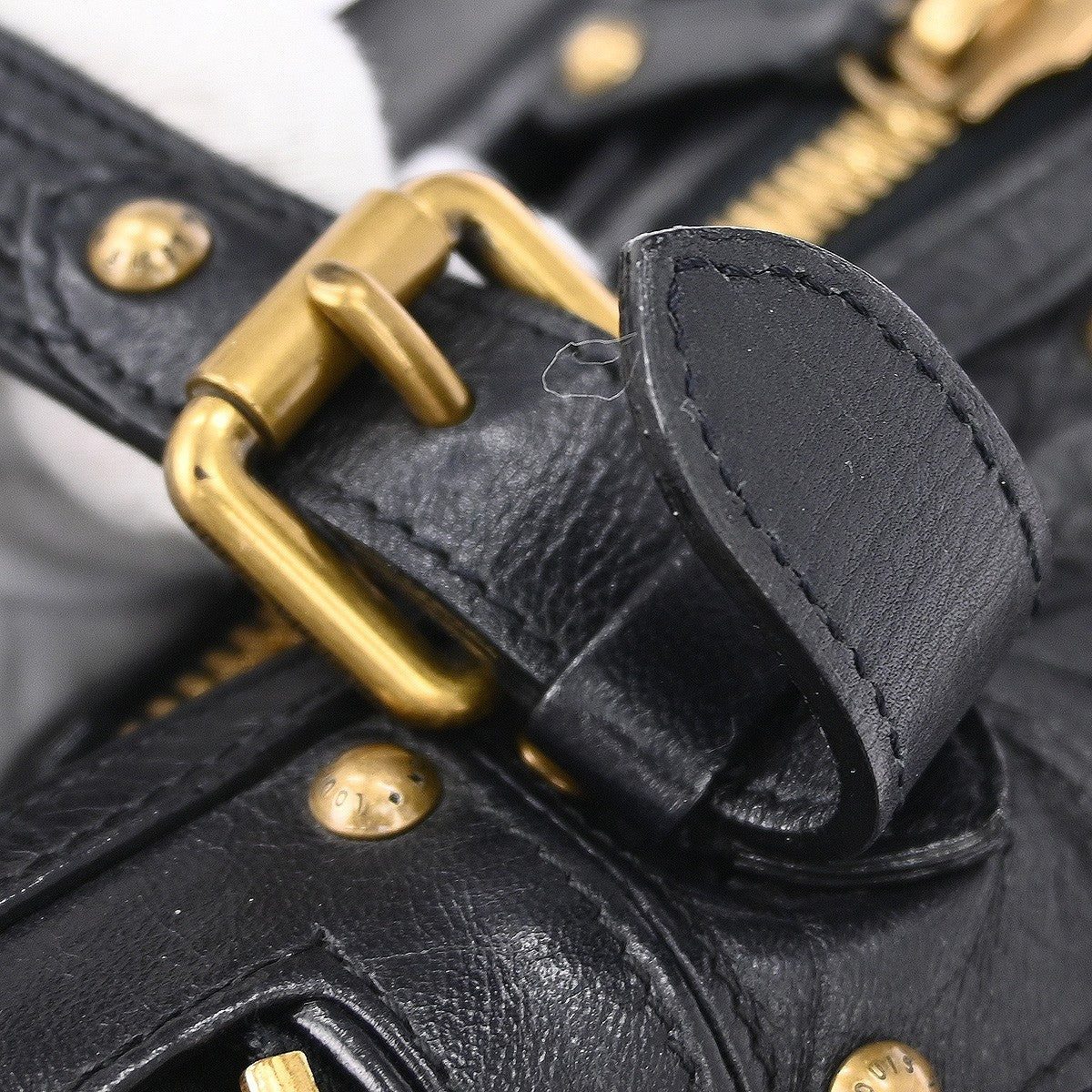 Louis Vuitton Riveting Handbag Studded Lambskin, BLACK, LEATHER, Shoulder bag