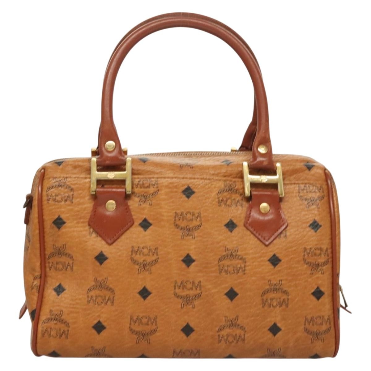 MCM Visetos Handbag Canvas and Leather, BROWN, CANVAS, Handbag
