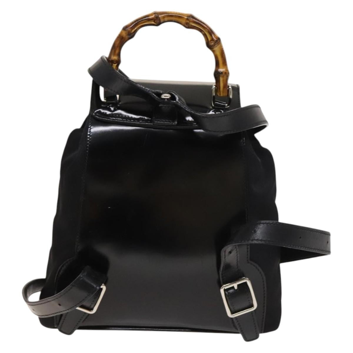 Gucci Vintage Bamboo Backpack Nylon and Patent Leather, BLACK, NYLON, Backpack