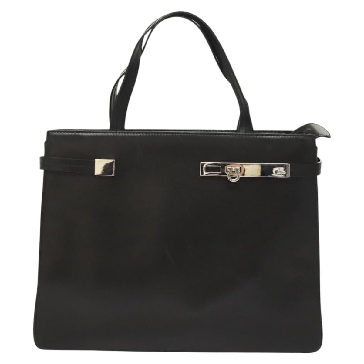 Salvatore Ferragamo Gancini handbag Leather, BLACK, LEATHER, Handbag