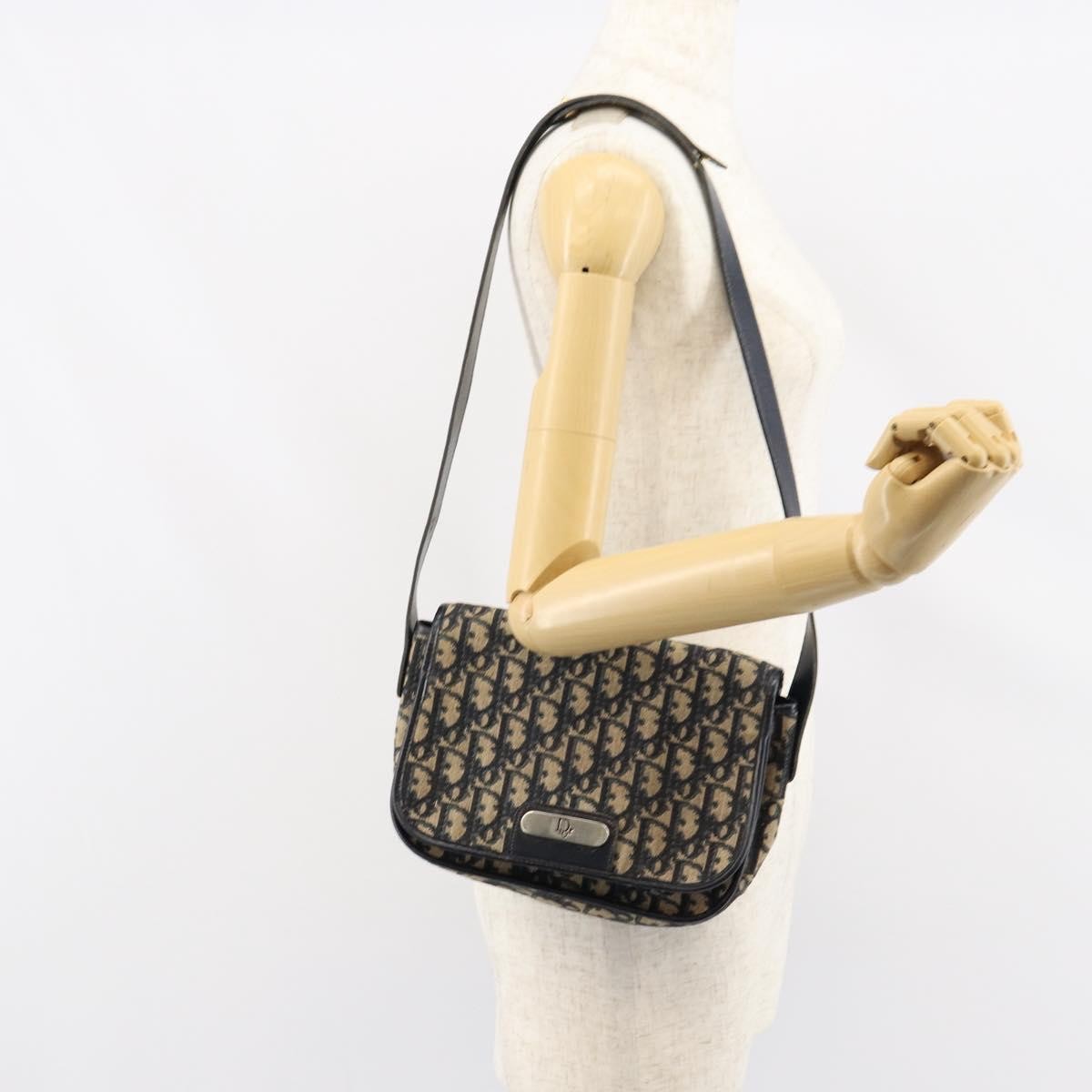 Christian Dior Vintage Trotter Shoulder Bag Canvas, NAVY, CANVAS, Shoulder bag