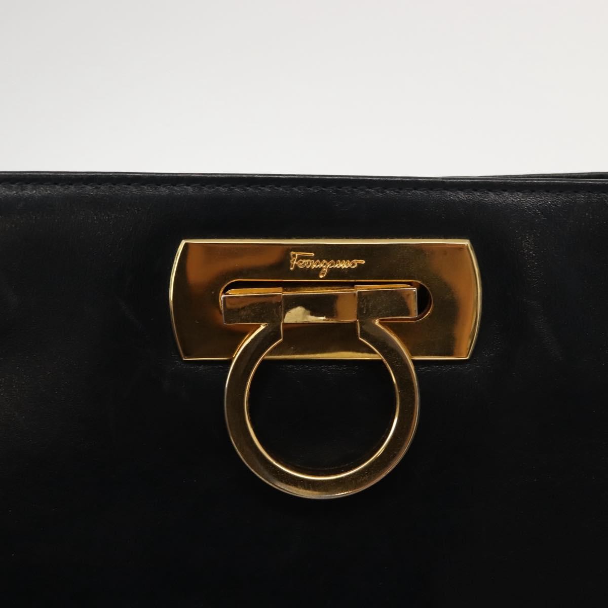Salvatore Ferragamo Gancini Shoulder Bag Leather, NAVY, LEATHER, Shoulder bag