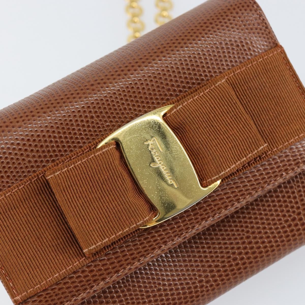 Salvatore Ferragamo Vala Shoulder Bag Embossed Leather, BROWN, LEATHER, Shoulder bag