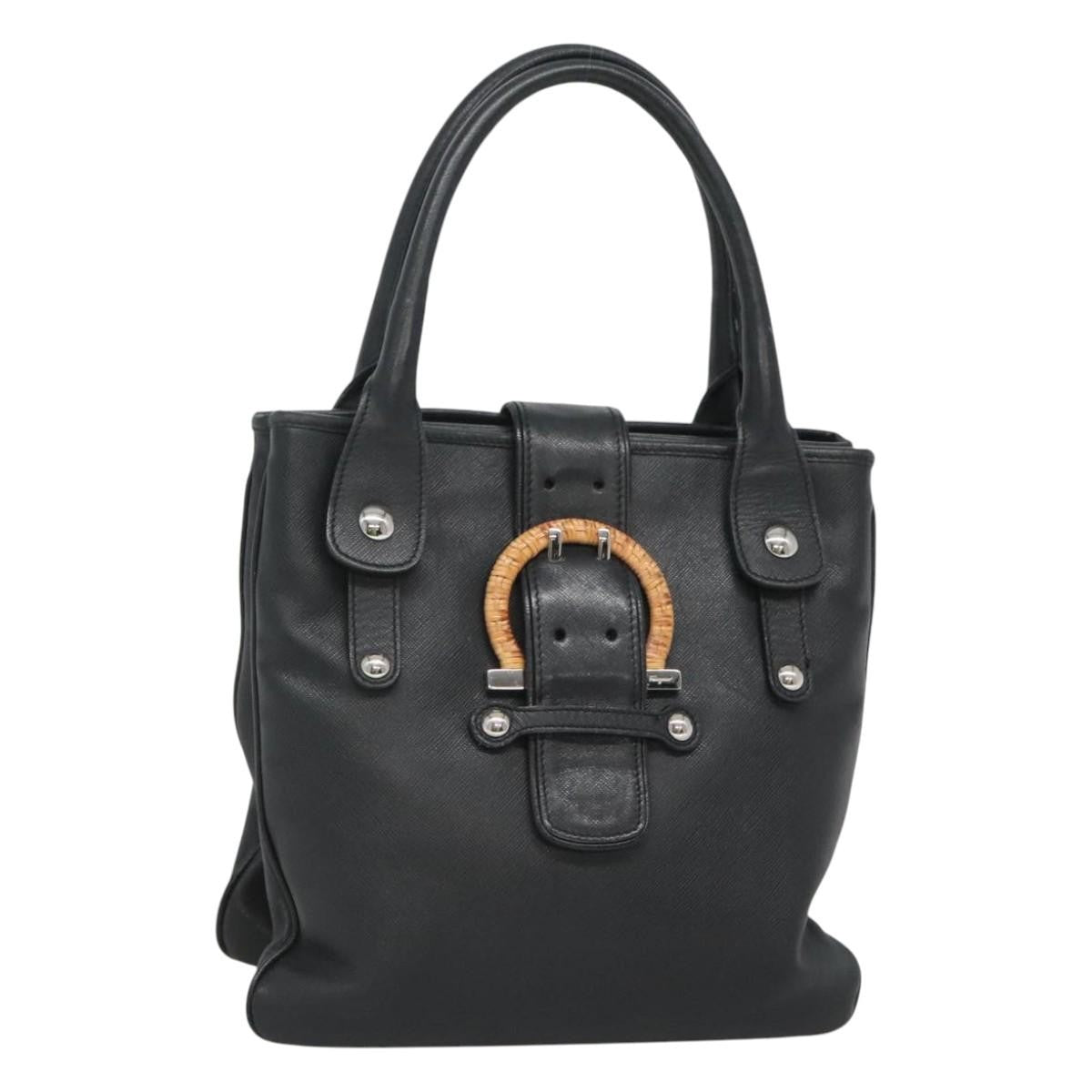 Salvatore Ferragamo Gancini handbag Leather, BLACK, LEATHER, Handbag