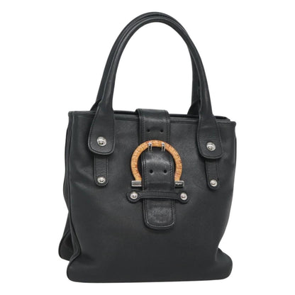 Salvatore Ferragamo Gancini handbag Leather, BLACK, LEATHER, Handbag