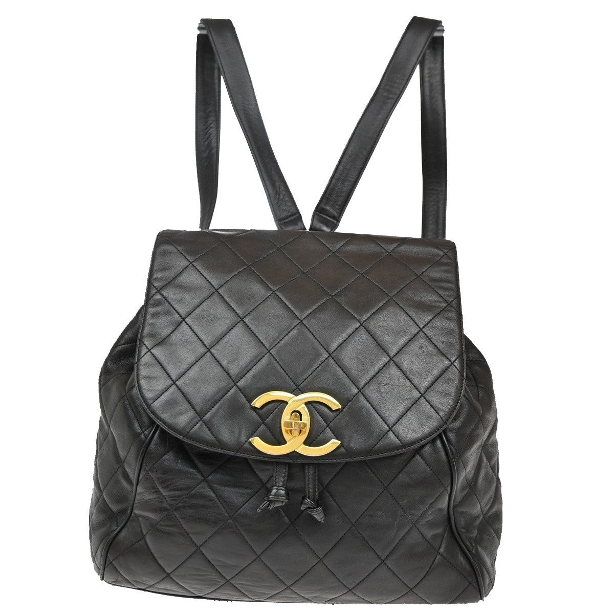 Chanel Vintage CC Flap Backpack Quilted Lambskin, BROWN, LEATHER, Backpack