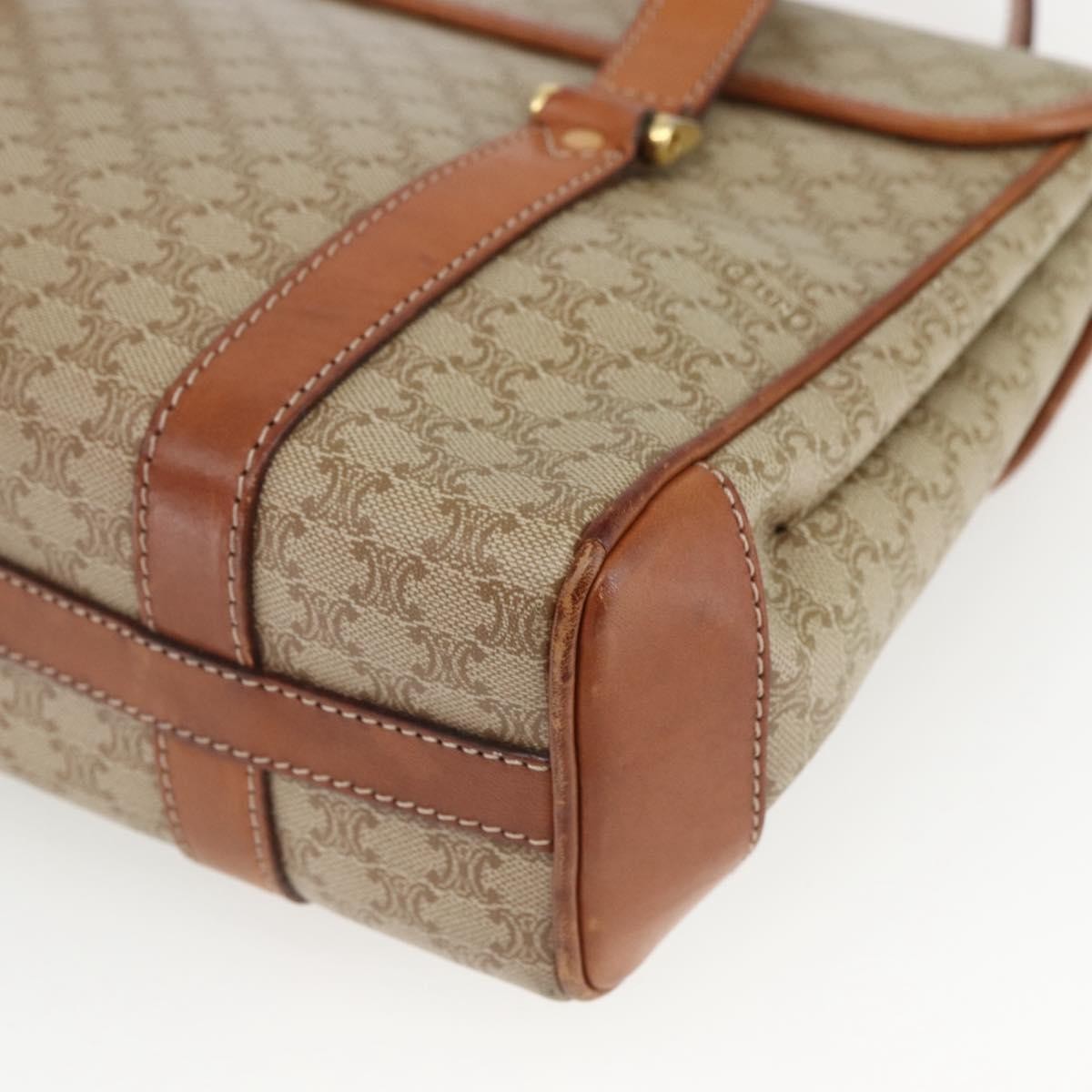 Celine Vintage Macadam Handbag Canvas and Leather, BEIGE, CANVAS, Handbag