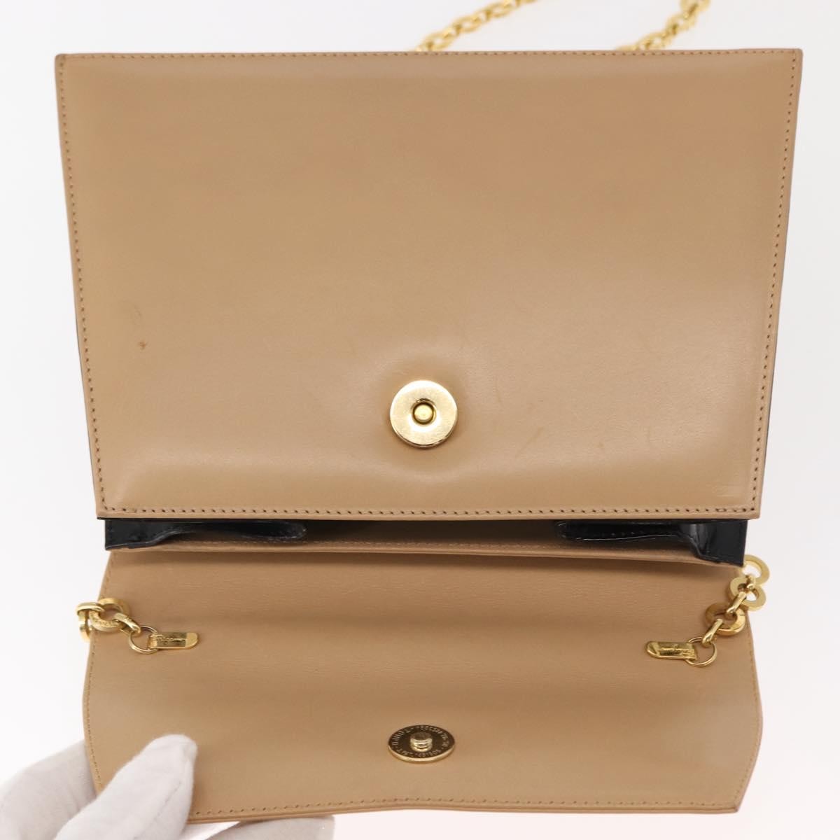 Salvatore Ferragamo Chain Flap Shoulder Bag Leather, BEIGE, LEATHER, Shoulder bag