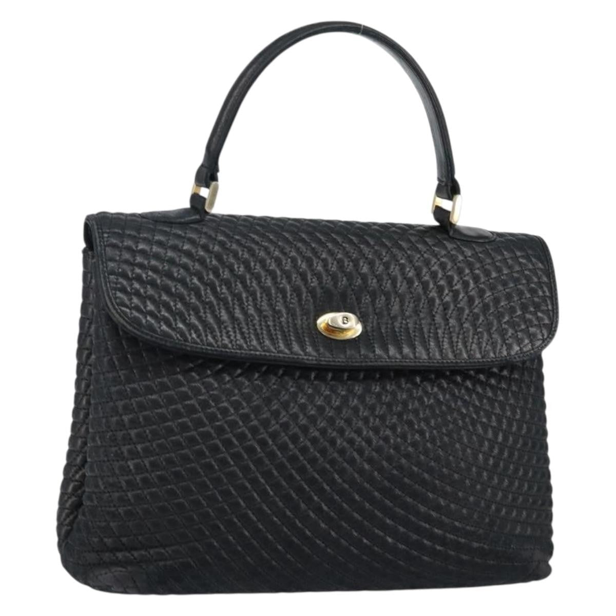 Bally Vintage Handbag Quilted Leather, BLACK, LEATHER, Handbag