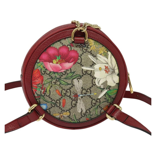 Gucci Ophidia Round Backpack Flora GG Coated Canvas, BEIGE, CANVAS, Backpack