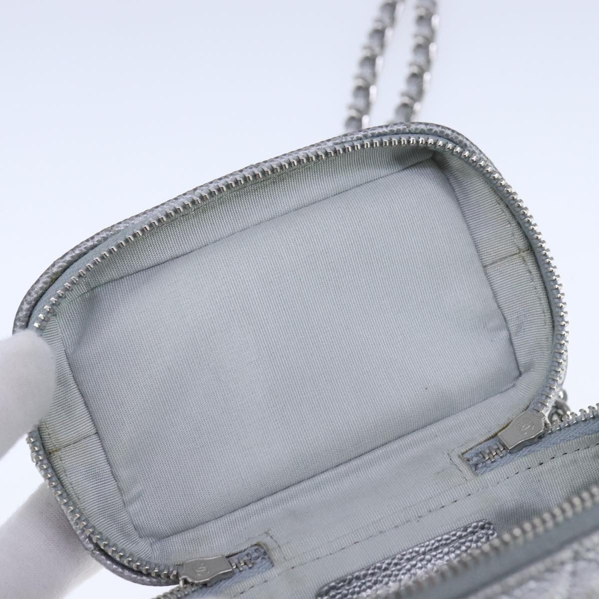 Chanel Classic Vanity Case with Chain Quilted Caviar, Silver, Leather, Shoulder Bag
