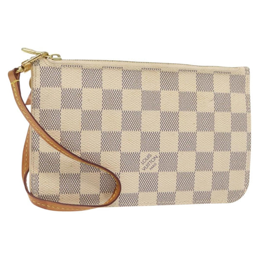 Louis Vuitton Neverfull Pochette Damier, WHITE, CANVAS, Clutche & pouche