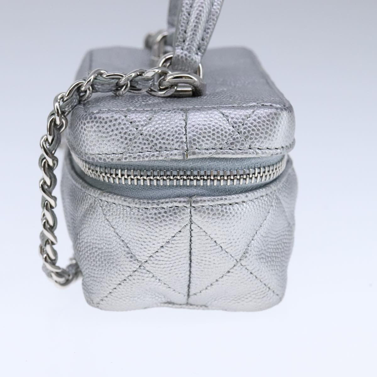 Chanel Classic Vanity Case with Chain Quilted Caviar, Silver, Leather, Shoulder Bag