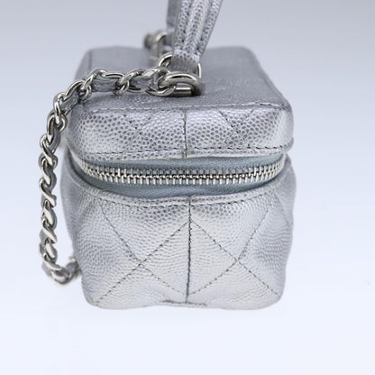 Chanel Classic Vanity Case with Chain Quilted Caviar, Silver, Leather, Shoulder Bag