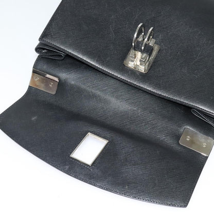 Salvatore Ferragamo Double Gancini Top Handle Bag Saffiano Leather, BLACK, LEATHER, Handbag