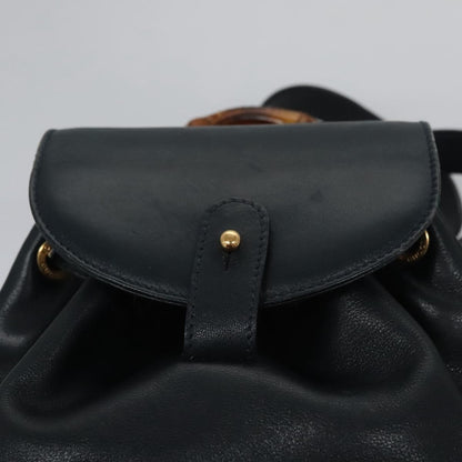 Gucci Vintage Bamboo Backpack Leather, Black, Leather, Backpack