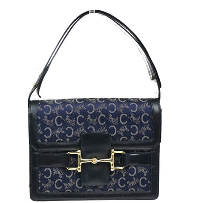 Celine Horse Carriage Shoulder bag Canvas and Leather, Navy, Canvas, Shoulder Bag