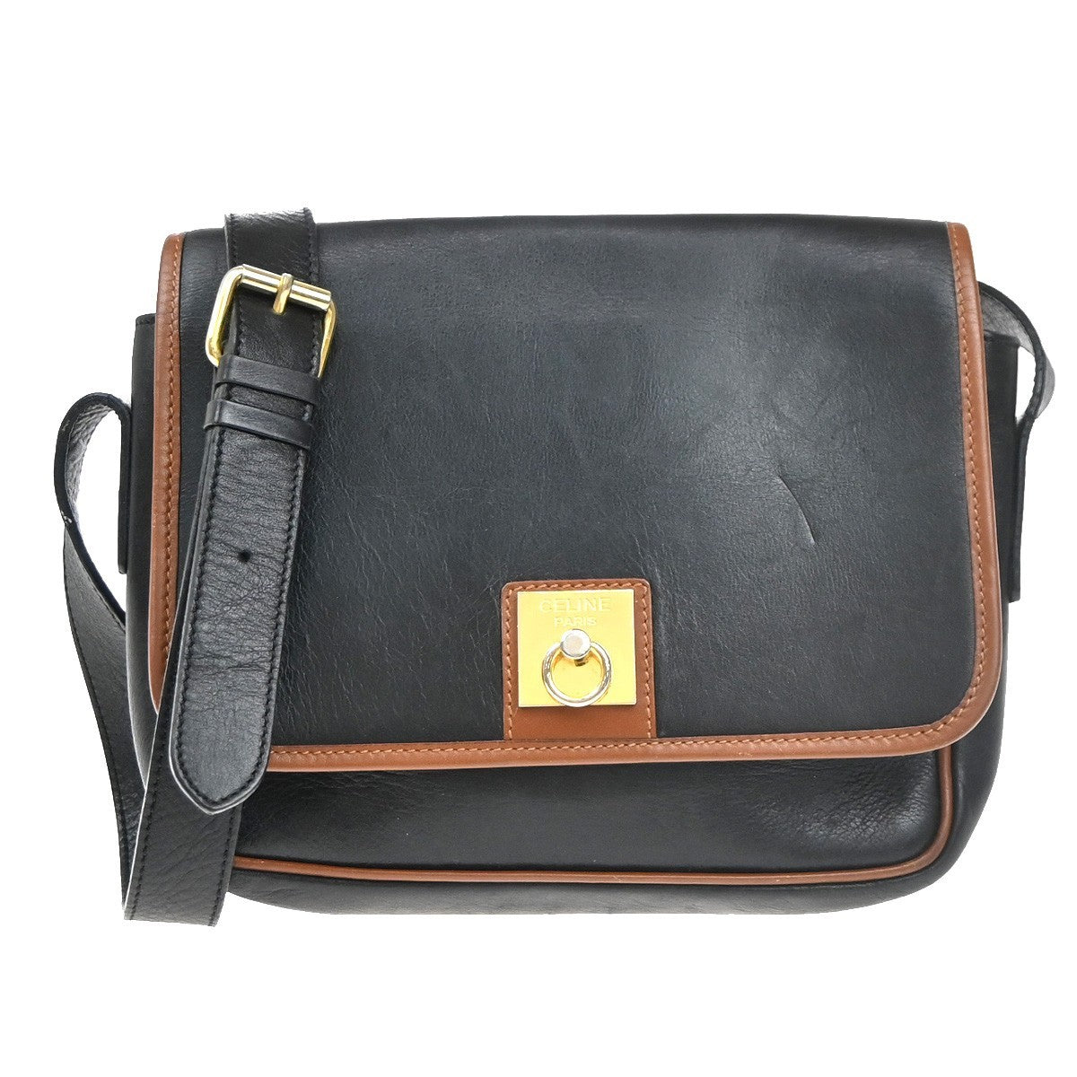 Celine Vintage Shoulder Bag Leather, Black, Leather, Shoulder Bag