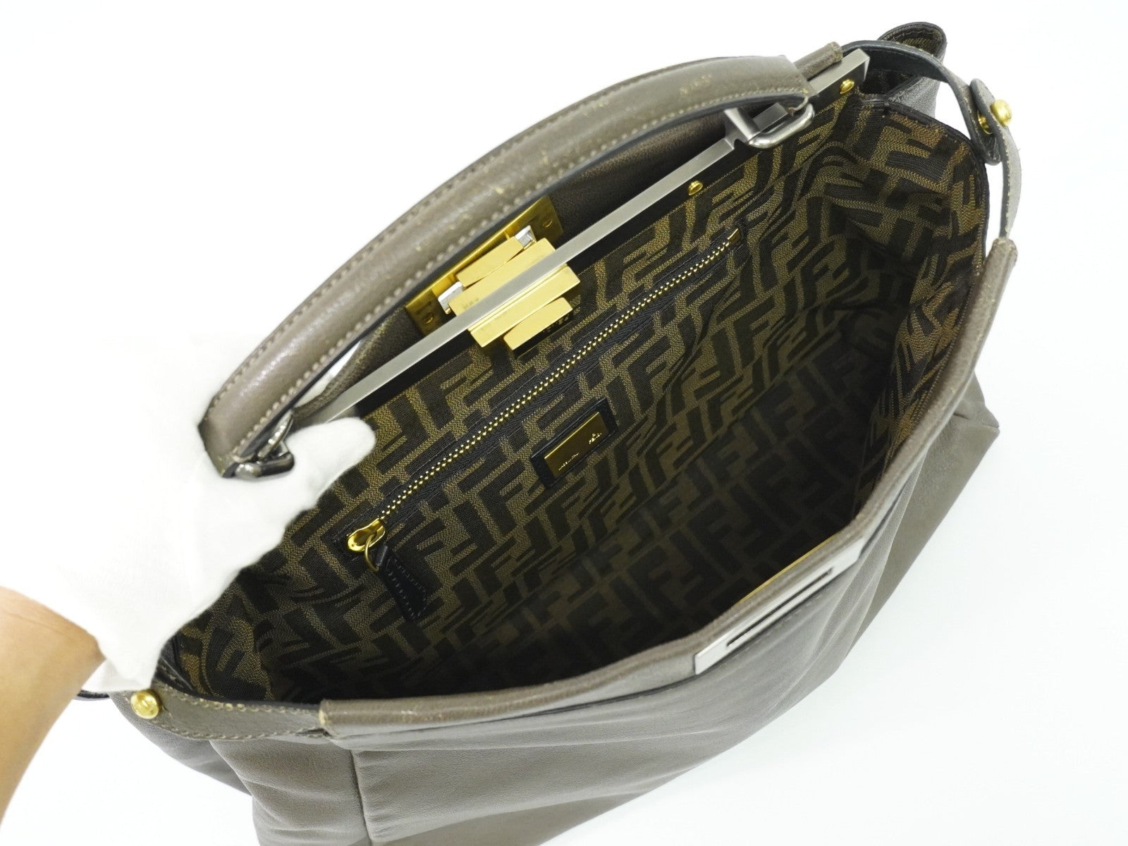 Fendi Peekaboo Bag Leather, GRAY, LEATHER, Handbag