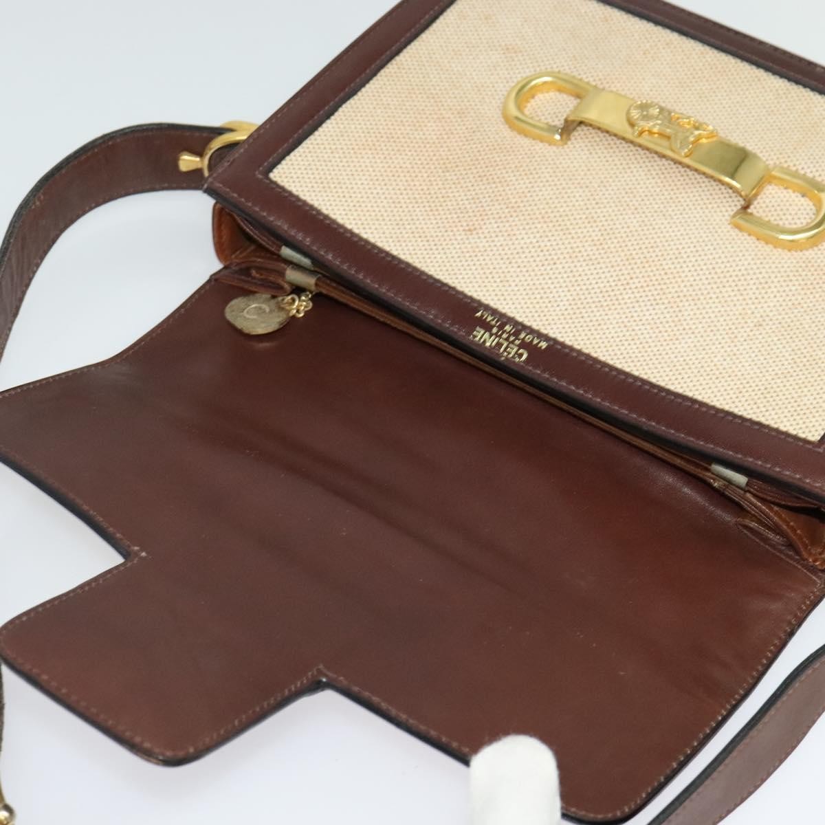 Celine Horse Carriage Shoulder bag Canvas and Leather, BEIGE, CANVAS, Shoulder bag