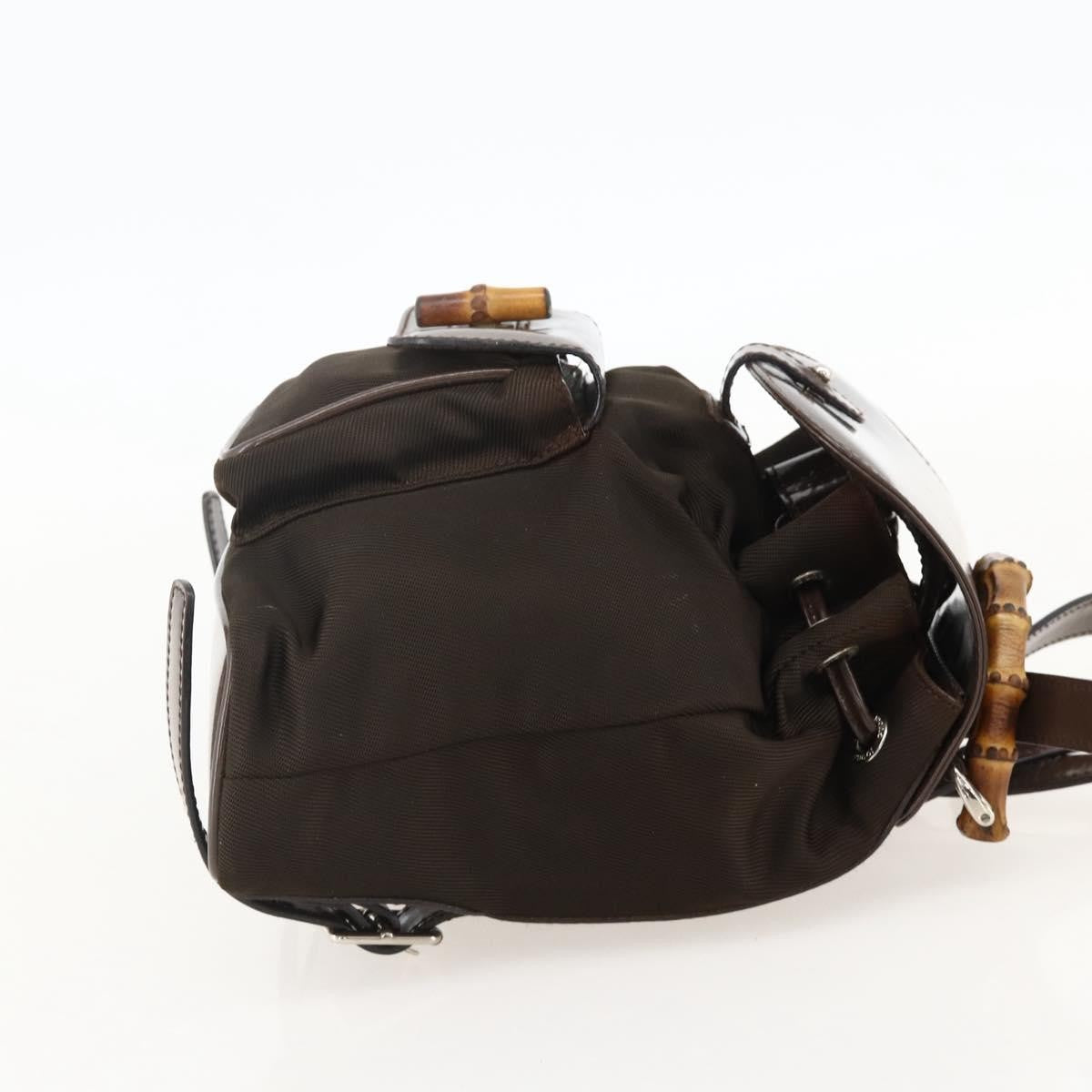 Gucci Vintage Bamboo Backpack Nylon and Patent Leather, Brown, Nylon, Backpack