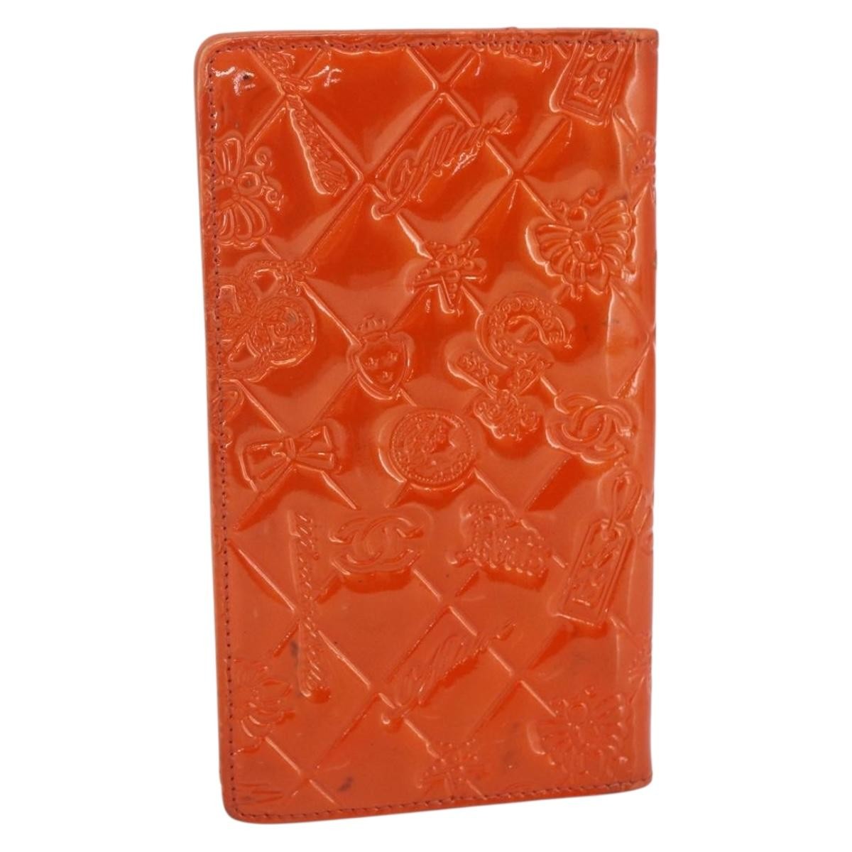 Chanel Lucky Symbols Yen Wallet Embossed Quilted Patent, Orange, Patent Leather, Wallet