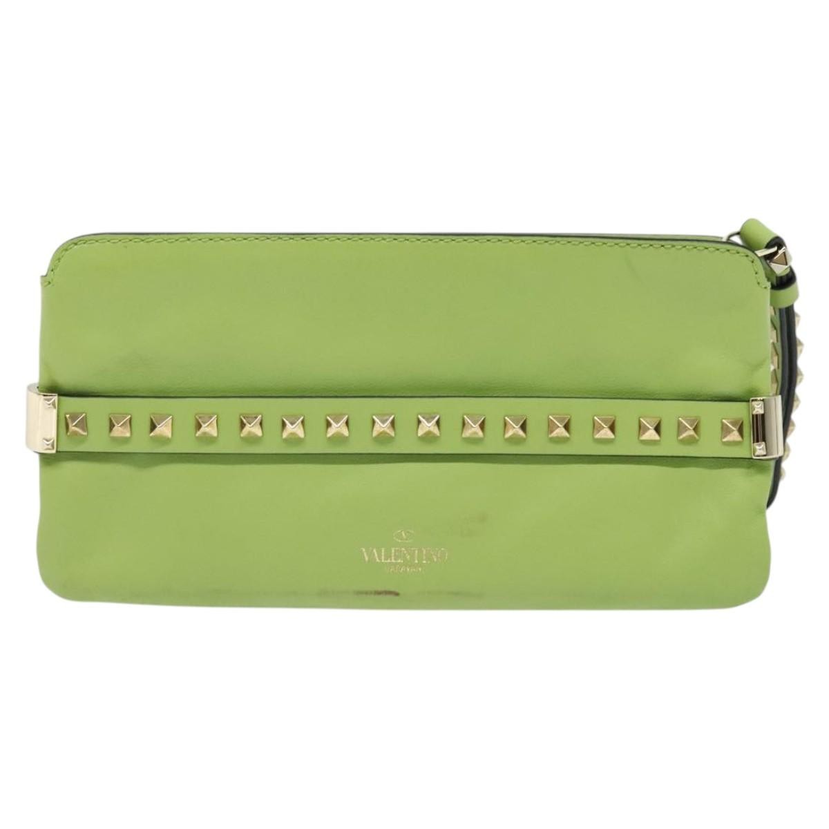 Valentino Garavani Rockstud Pouch Leather, GOLD, LEATHER, Clutche & pouche