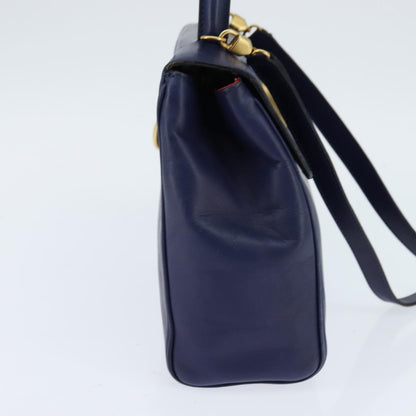 Celine Circle Logo Handbag Leather, BLUE, LEATHER, Handbag