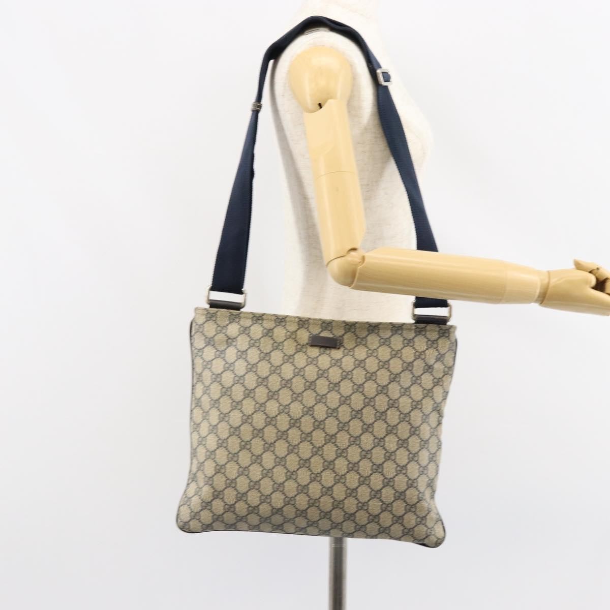 Gucci Zip Top Messenger Bag GG Coated Canvas, NAVY, PVC, Shoulder bag